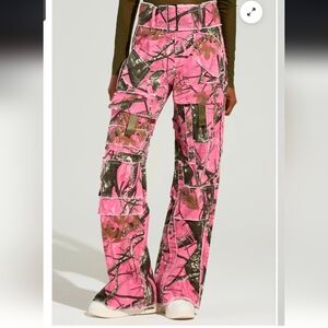 AKIRA Pink and Green Camo Wide Leg Pants